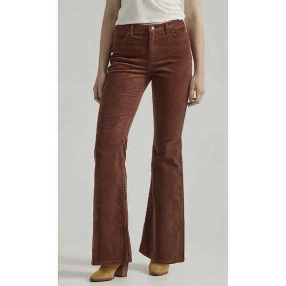 Wrangler Pants - Wrangler Fierce Flare Corduroy Pants Brown High Rise Western Womens Sz 12 NEW